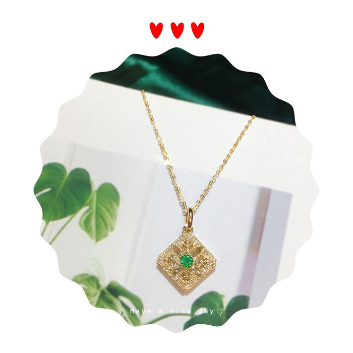 18K Solid Gold Natural Round Emerald Diamond Pendant Necklace Charm Jewelry 18"