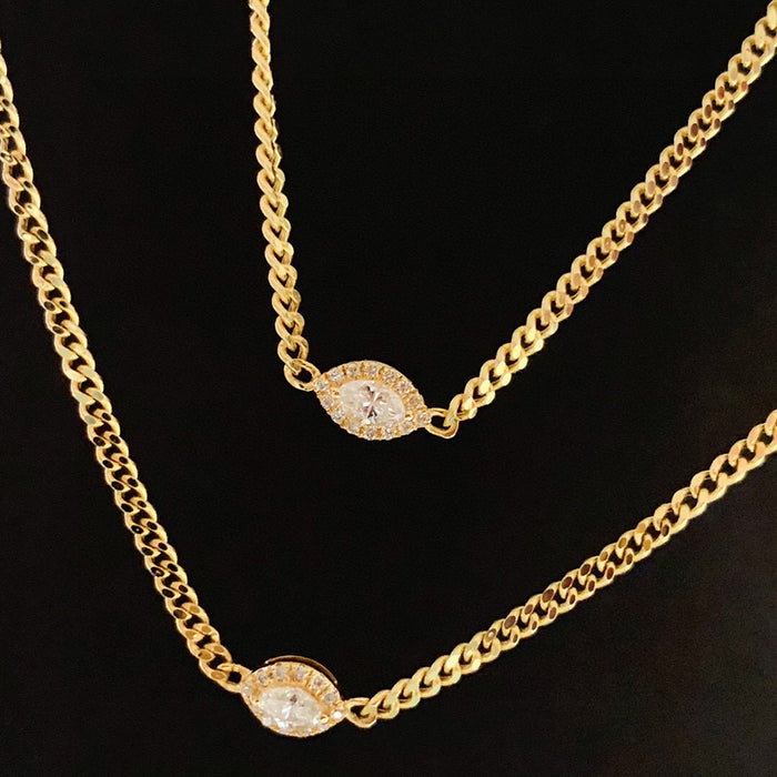 18K Solid Gold Natural Diamond Pendant Necklace Bracelet Cuban Chain Charm Jewelry