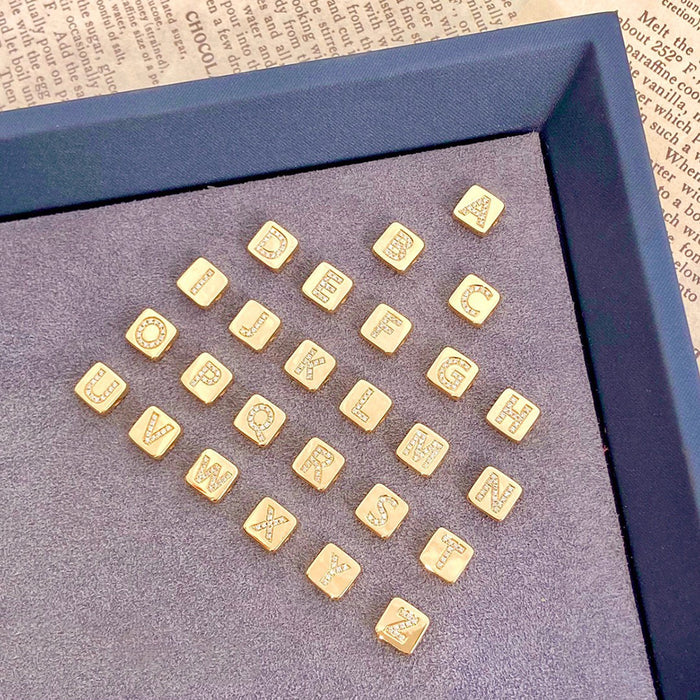 18K Solid Gold Natural Diamond Cuban Chain 26 Letters Pendant Necklace Bracelet Jewelry