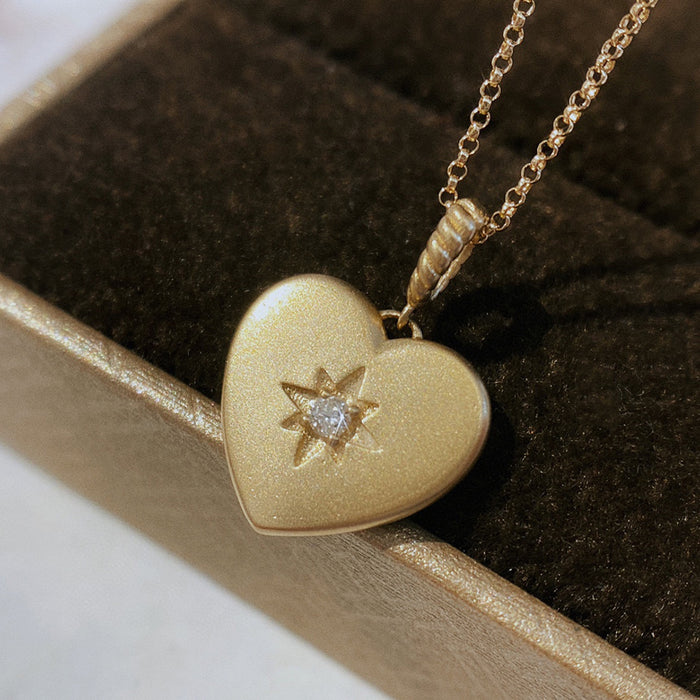 18K Solid Gold Rolo Chain Natural Diamond Pendant Necklace Loving Heart Jewelry