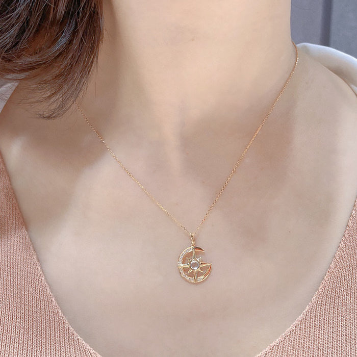 18K Solid Gold Natural Jade Jadeite Diamond Pendant Necklace Moon Star Charm Jewelry