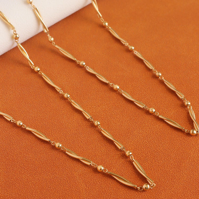 18K Solid Gold Rotated Bamboo Tube Chain Bead Beaded Necklace Charm Jewelry 18 in