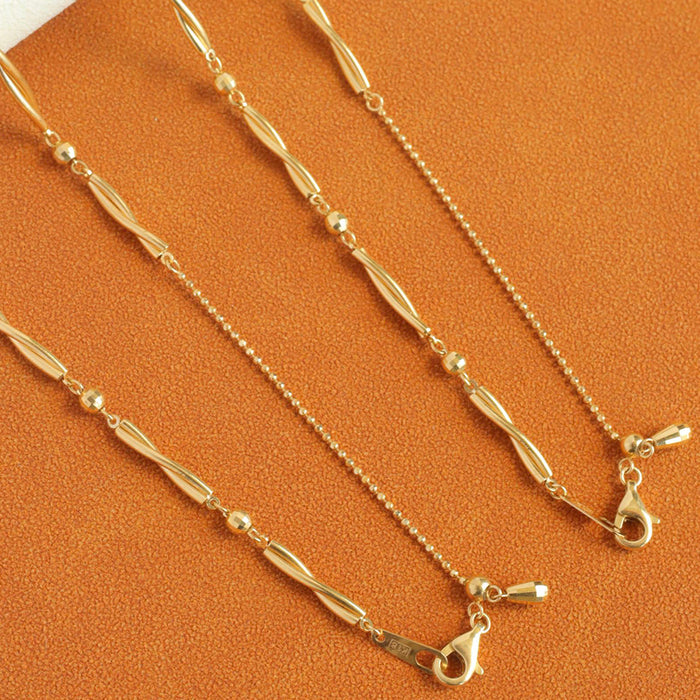 18K Solid Gold Rotated Bamboo Tube Chain Bead Beaded Necklace Charm Jewelry 18 in