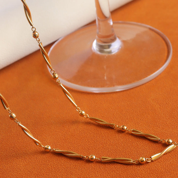 18K Solid Gold Rotated Bamboo Tube Chain Bead Beaded Necklace Charm Jewelry 18 in