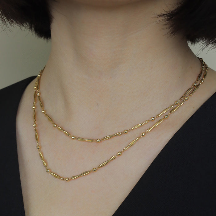 18K Solid Gold Rotated Bamboo Tube Chain Bead Beaded Necklace Charm Jewelry 18 in