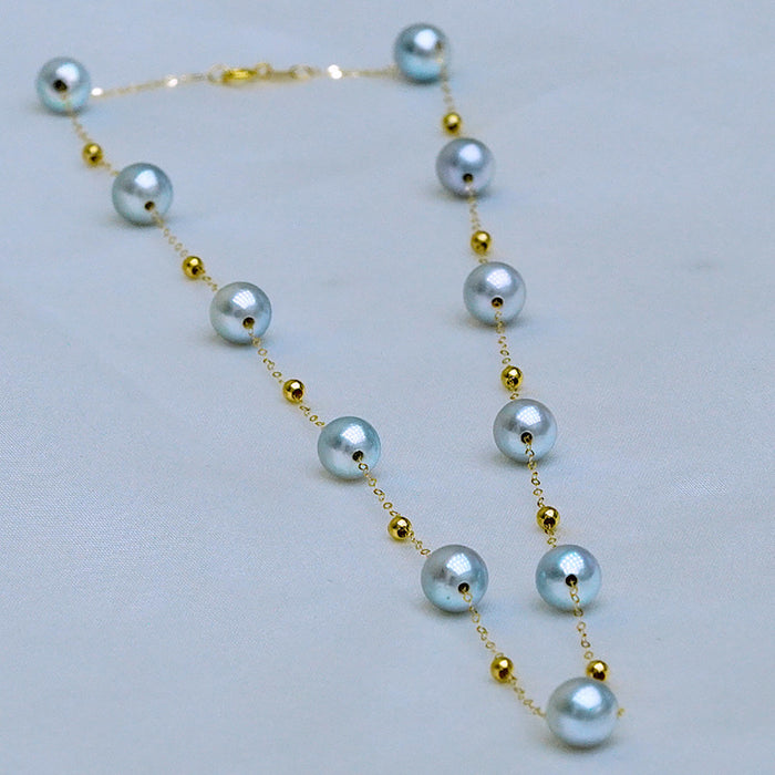 18K Solid Gold O Chain Necklace Natural Freshwater Pearl Bead Charm Jewelry 18"