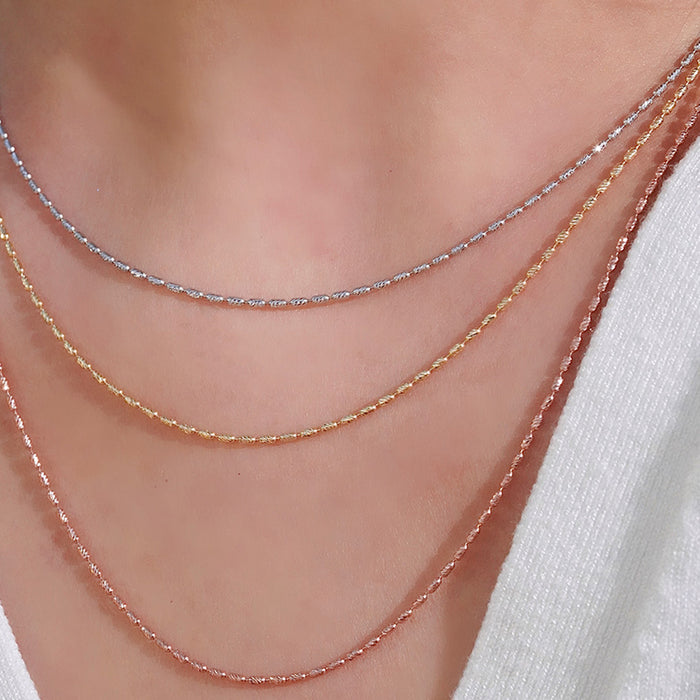 18K Solid Gold Bead Chain Beaded Necklace 1.2mm Width Charm Jewelry 18"-24"