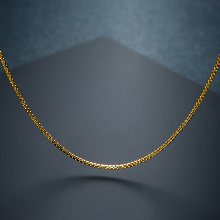 18K Solid Gold Box Chain Necklace 1.1mm 1.3mm 1.5mm Charm Jewelry 16"-20"