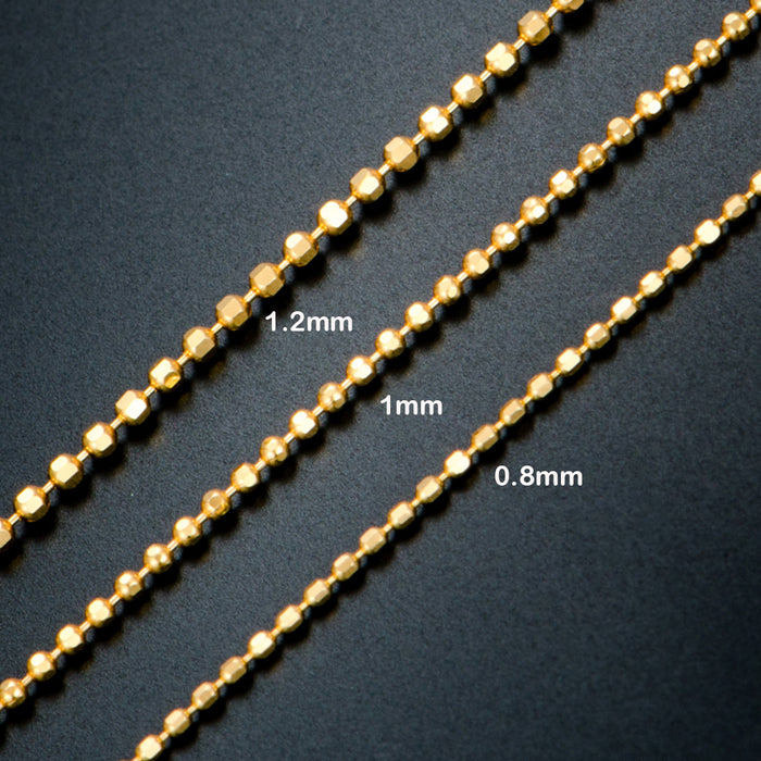 18K Solid Gold Laser Bead Chain Beaded Necklace Charm Jewelry 16"-20"