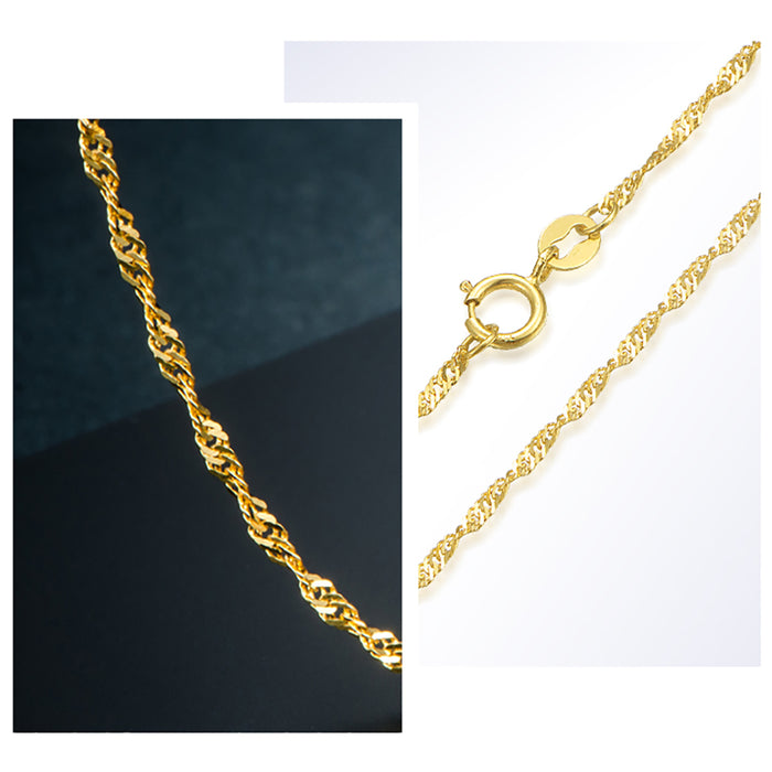 18K Solid Gold Water Chain Braided Necklace Charm Jewelry 16" 18"