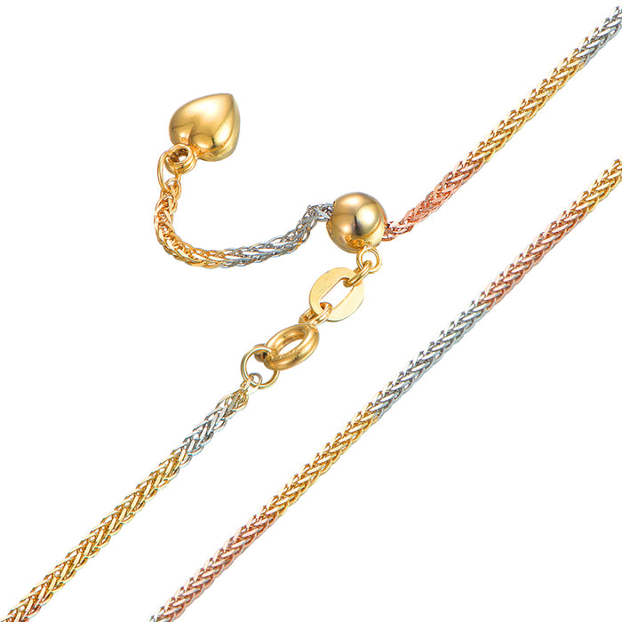 18K Solid Multicolor Gold Chopin Chain 1.4mm Necklace Bead Heart Charm Jewelry 18" 20"