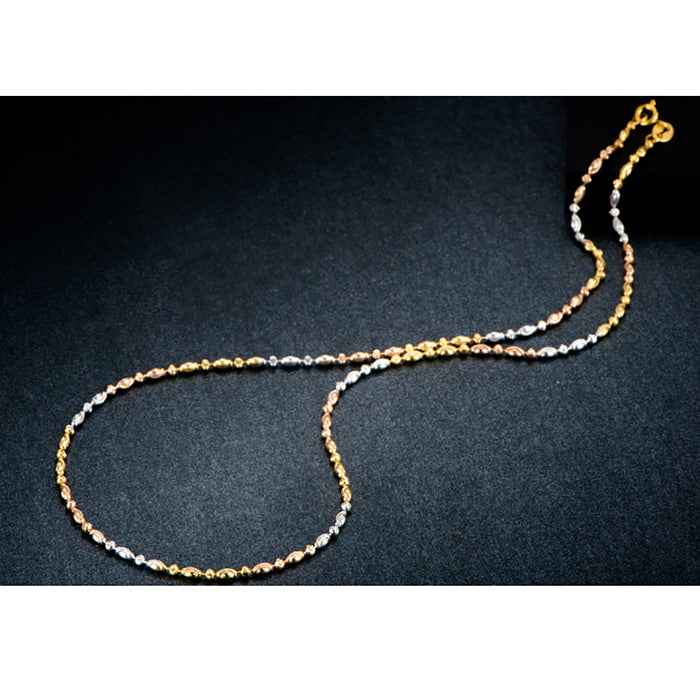 18K Solid Multicolor Gold 2mm Bead Chain Beaded Necklace Charm Jewelry 16"-24"