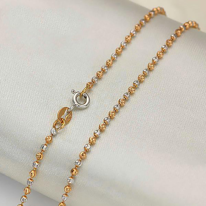 18K Solid Gold 1.8mm Laser Bead Chain Beaded Necklace Charm Jewelry 16"-24"