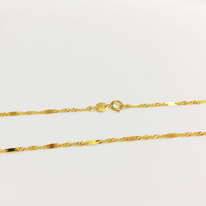18K Solid Gold 1.3mm Water Chain Glossy Necklace Charm Jewelry 16in - 20in