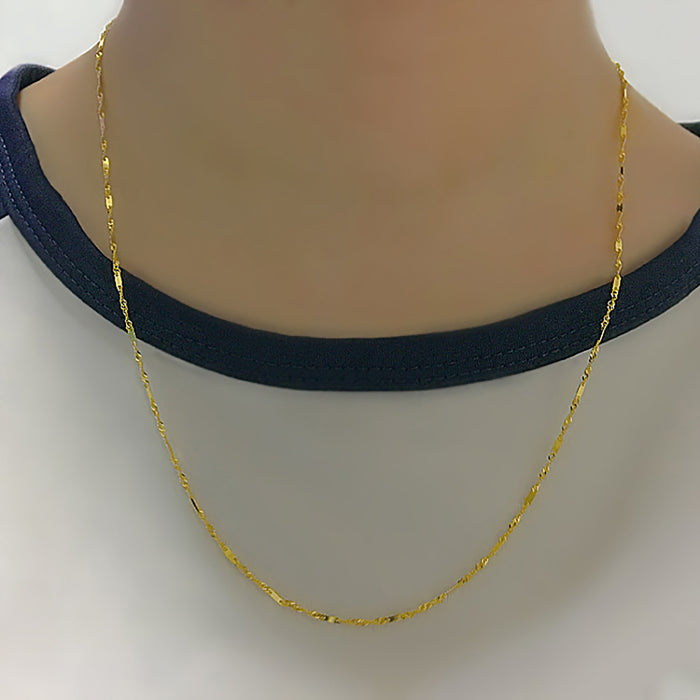 18K Solid Gold 1.3mm Water Chain Glossy Necklace Charm Jewelry 16in - 20in