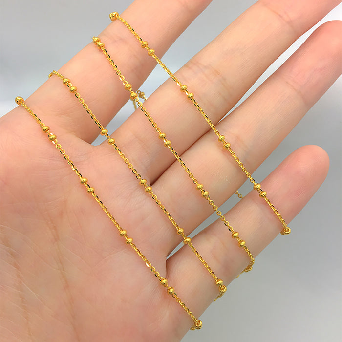 18K Solid Gold 1.25mm O Chain Spacer Bead Necklace Charm Jewelry 16"-24"