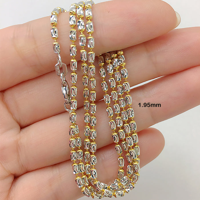 18K Solid Gold 1.95mm 2.75mm Bead Chain Beaded Necklace Charm Jewelry 16in - 20in