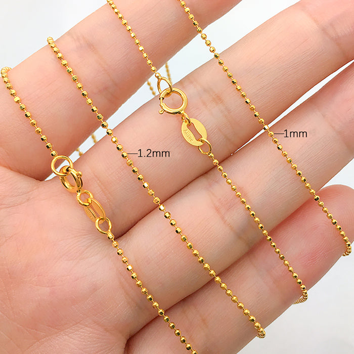 18K Solid Gold 1mm 1.2mm Bead Chain Beaded Necklace Charm Jewelry 16"-26"