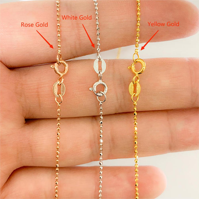 18K Solid Gold 1mm 1.2mm Bead Chain Beaded Necklace Charm Jewelry 16"-26"
