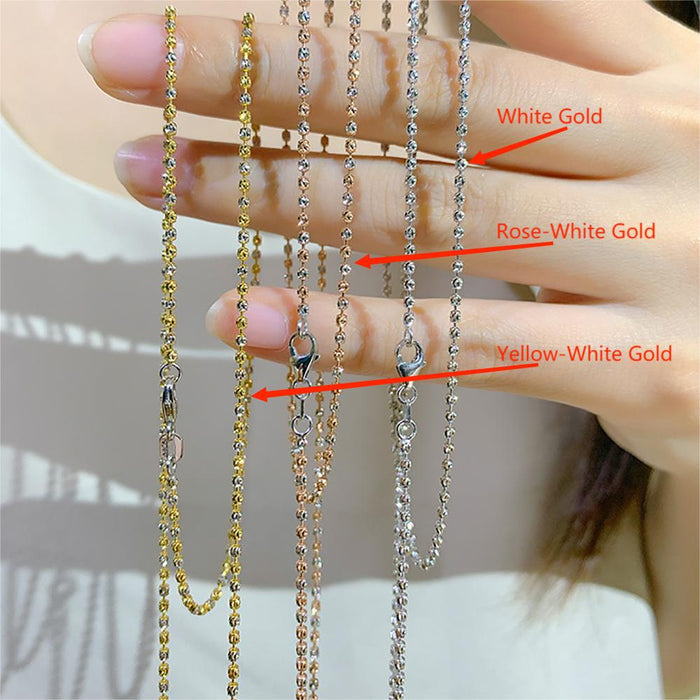 18K Solid Multicolor Gold 1.5mm Bead Chain Beaded Necklace Charm Jewelry 16"-24"