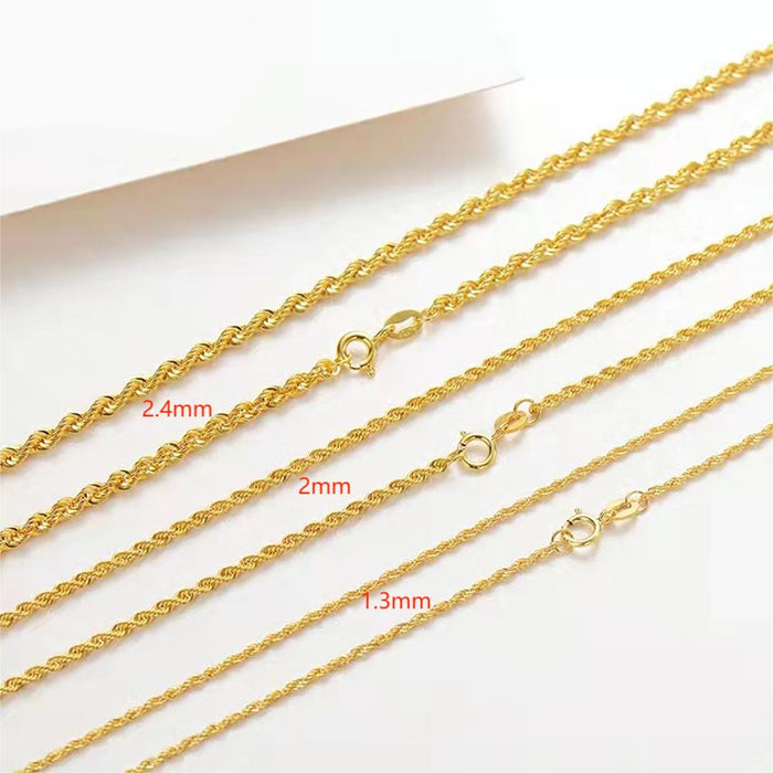 18K Solid Gold 1.3mm 1.5mm 2mm 2.4mm Twist Chain Necklace Charm Jewelry 18in 20in