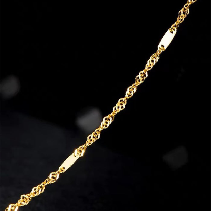 18K Solid Gold 1mm Water Chain Glossy Necklace Charm Jewelry 18in