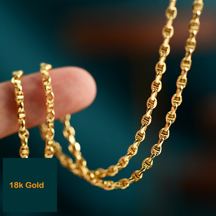 18K Solid Gold Mariner Chain Necklace Au750 Charm Jewelry 18in 20in