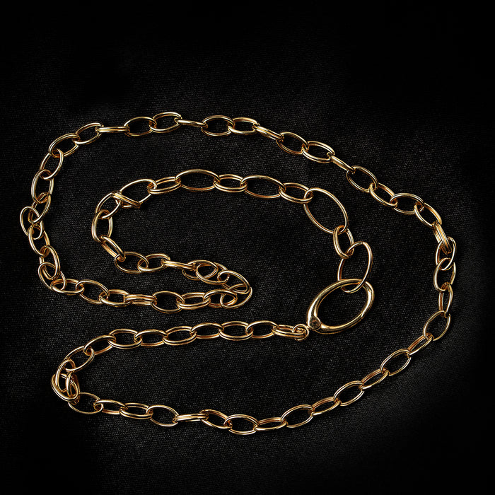 18K Solid Gold Oval Link Chain Necklace Stamped Au750 Charm Jewelry 20in