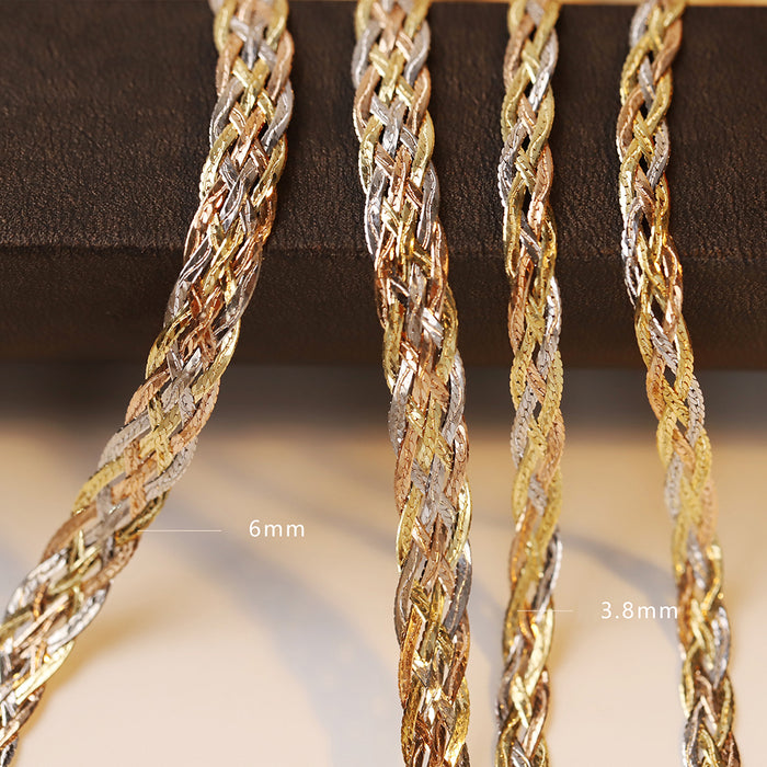 18K Solid MultiColor Gold 6mm Braided Chain Necklace Au750 Charm Jewelry 18in