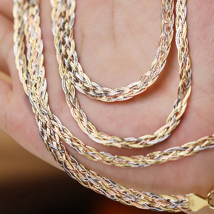 18K Solid MultiColor Gold 6mm Braided Chain Necklace Au750 Charm Jewelry 18in