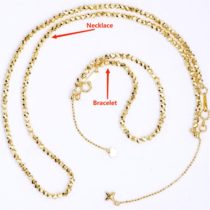 18K Solid Gold Laser Bead Chain Beaded Necklace Bracelet Charm Jewelry