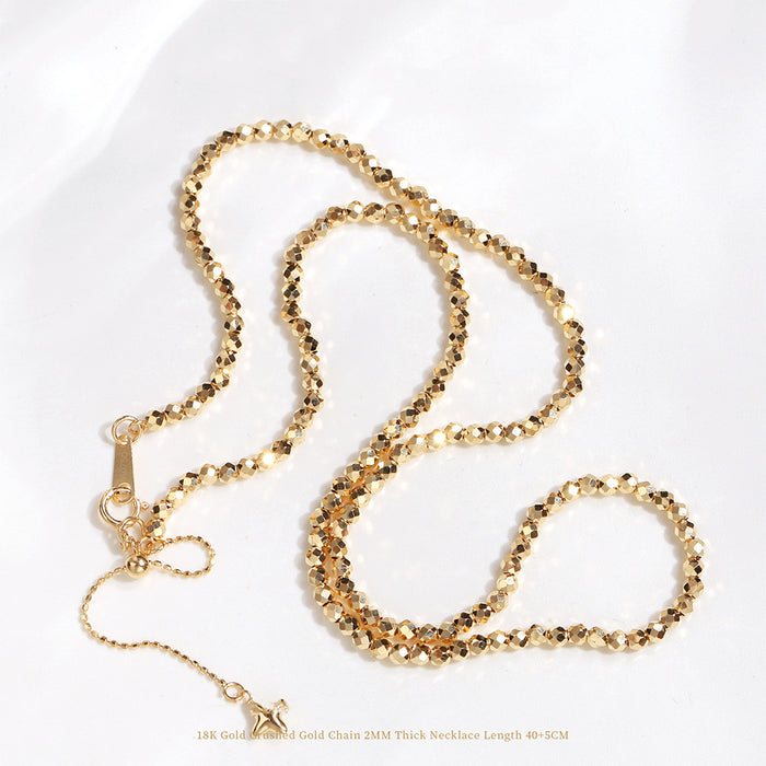 18K Solid Gold Laser Bead Chain Beaded Necklace Bracelet Charm Jewelry