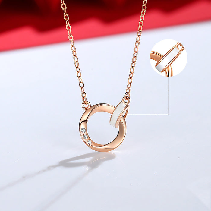 18K Solid Gold O Chain Natural Diamond Pendant Necklace Mobius Ring Charm Jewelry 18"