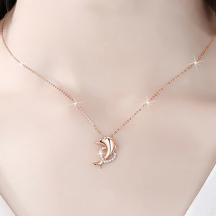 18K Solid Gold O Chain Natural Diamond Pendant Necklace Dolphin Heart Charm Jewelry 18"