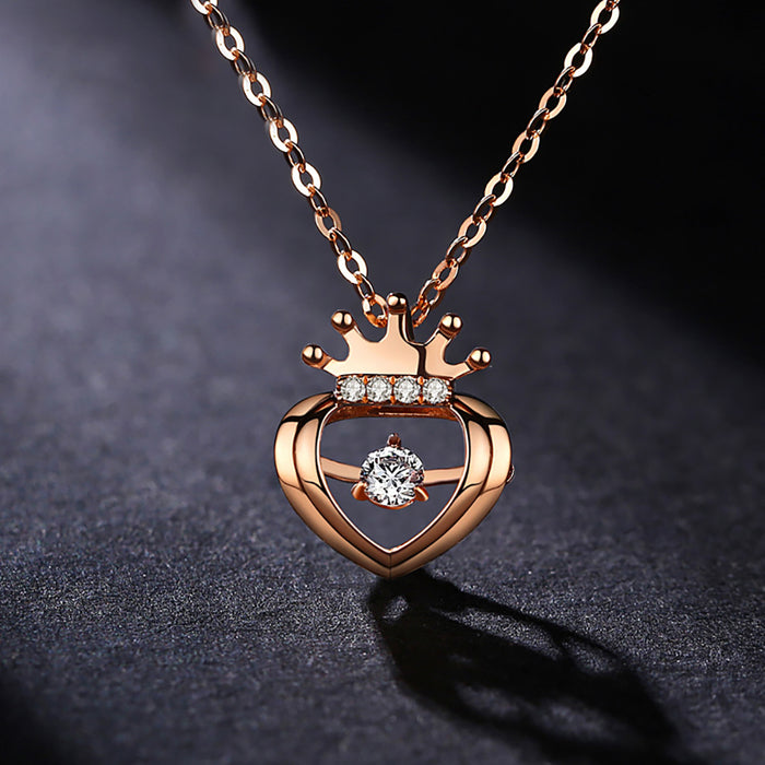 18K Solid Gold O Chain Natural Diamond Pendant Necklace Crown Heart Charm Jewelry 18"