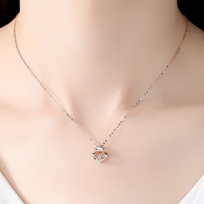 18K Solid Gold O Chain Natural Diamond Pendant Necklace Crown Heart Charm Jewelry 18"