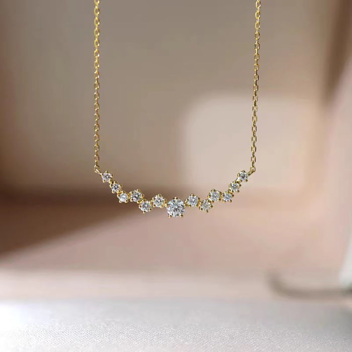 18K Solid Gold Natural Round Diamond Bar Pendant Necklace Smile Charm Jewelry