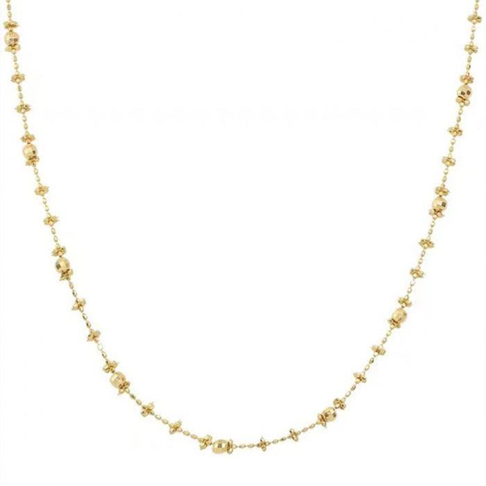 18K Solid Gold Bead Chain Beaded Necklace Glossy Beautiful Charm Jewelry 18"