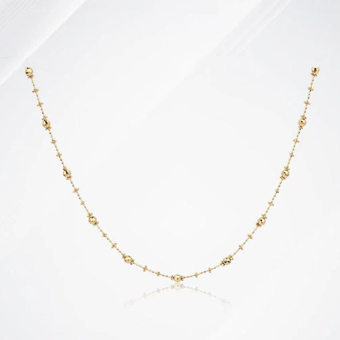 18K Solid Gold Bead Chain Beaded Necklace Glossy Beautiful Charm Jewelry 18"