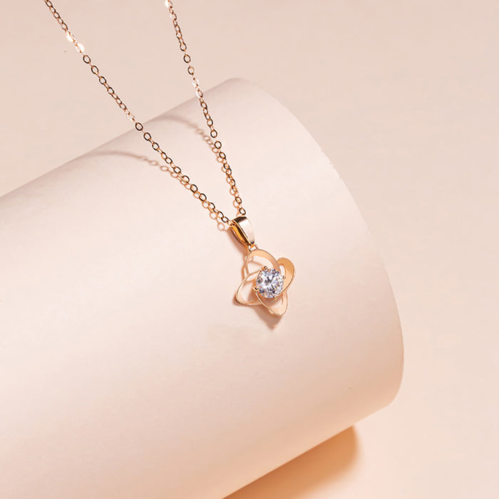 18K Solid Gold O Chain Moissanite Pendant Necklace Four-leaf Clover Charm Jewelry