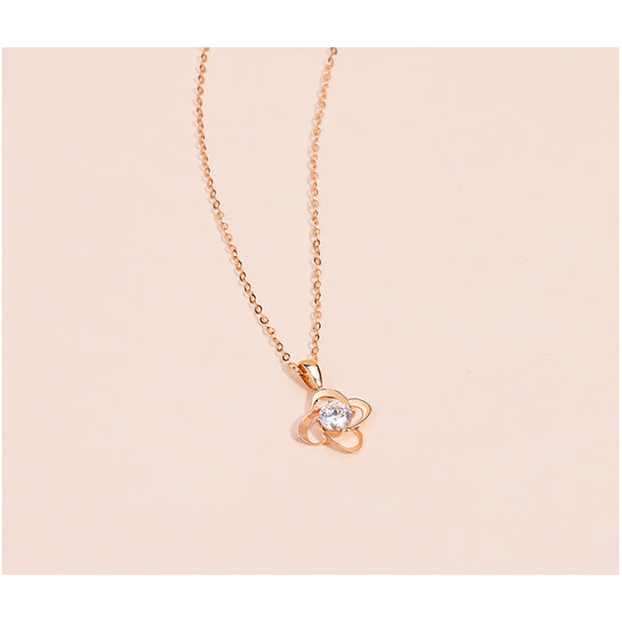18K Solid Gold O Chain Moissanite Pendant Necklace Four-leaf Clover Charm Jewelry