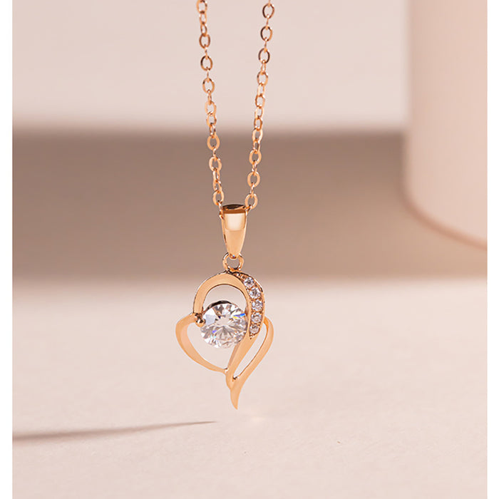 18K Solid Gold O Chain Moissanite Pendant Necklace Loving Heart Charm Jewelry