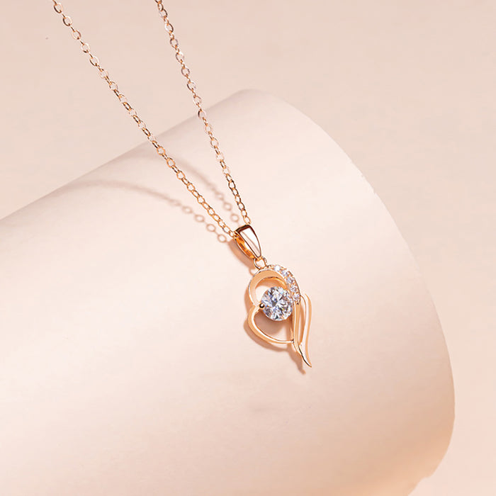 18K Solid Gold O Chain Moissanite Pendant Necklace Loving Heart Charm Jewelry