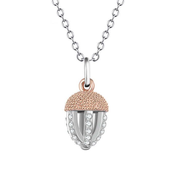 925 Sterling Silver Cubic Zirconia Acorn Necklace Pendant Plants Fine Jewelry