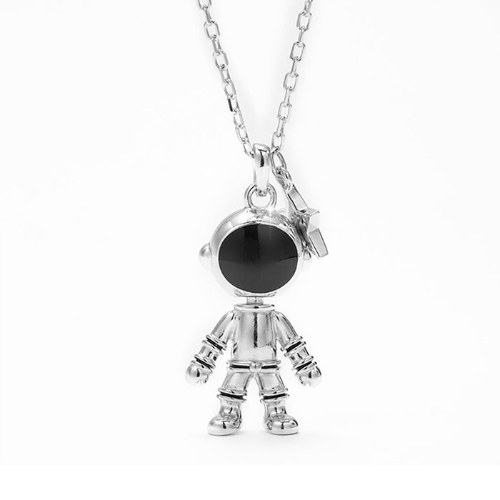 925 Sterling Silver Alien Necklace Pendant Astronaut Star Fashion Jewelry