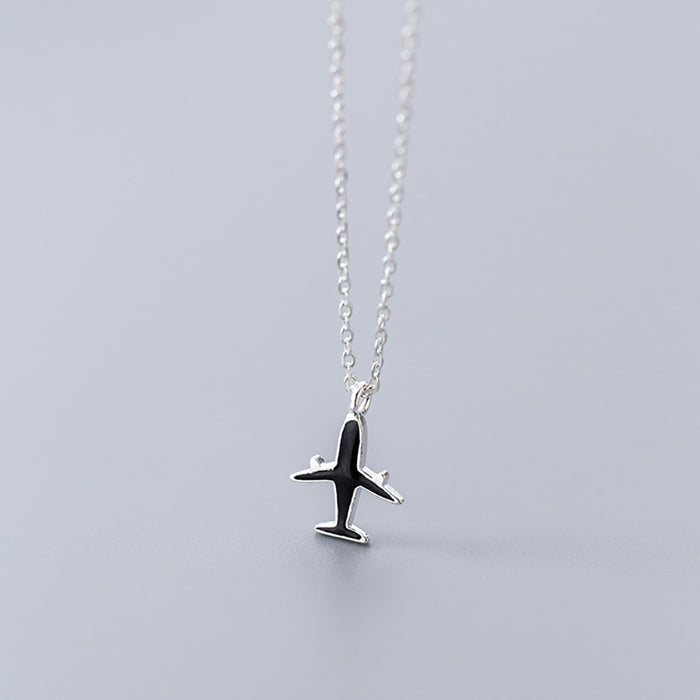 925 Sterling Silver Airplane Clavicle Chain Necklace Pendant Travel Places Fashion Jewelry