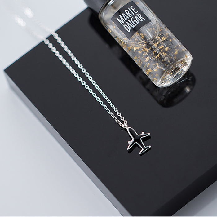 925 Sterling Silver Airplane Clavicle Chain Necklace Pendant Travel Places Fashion Jewelry