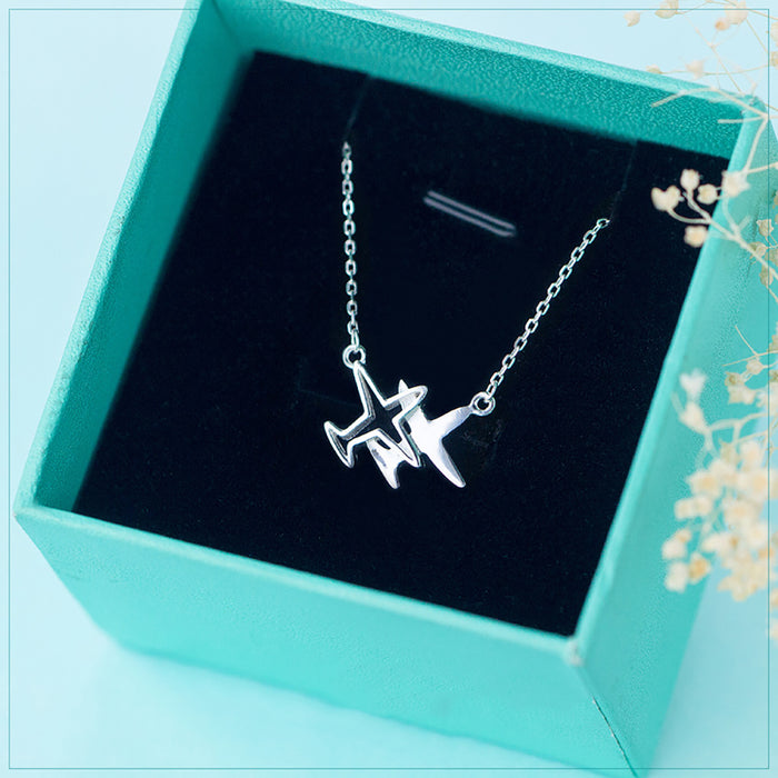 925 Sterling Silver Pierced Airplane Necklace Pendant Travel Fashion Jewelry