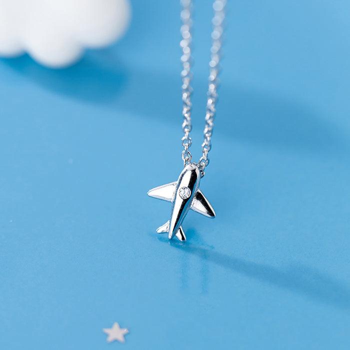 925 Sterling Silver Diamond Airplane Necklace Pendant Travel Places Fashion Fine Jewelry
