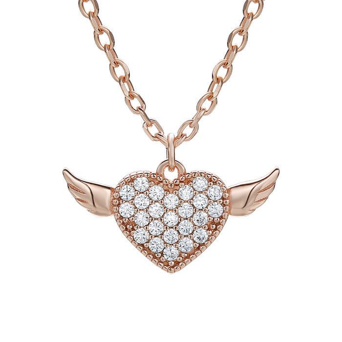 925 Sterling Silver Cubic Zirconia Necklace Pendant Heart Angel Wings Fashion Fine Jewelry